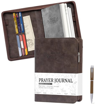 Ospelelf Daily Bible Prayer Journal for Men, Zippered Leather Scripture Study Notebook Religious Planner for Reflection & Gratitude, Ideal Gift for Jesus Faith Believers, Undated 3 Months, Brown - color: brown