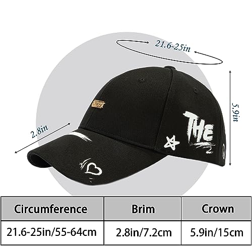 Baseball Cap for Women Men - Adjustable Size Hat - color: Black-2
