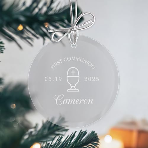 Lifetime Creations Personalized First Communion Ornament: Engraved Glass Custom First Communion Ornament