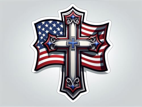 American Flag Cross Vinyl Sticker 5 Inch Waterproof Christian Patriotic Decal Jesus Faith Religious USA Graphic for Car Truck Laptop Window Water Bottle Bumper - color: 09