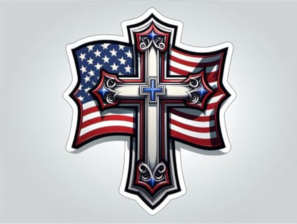 American Flag Cross Vinyl Sticker 5 Inch Waterproof Christian Patriotic Decal Jesus Faith Religious USA Graphic for Car Truck Laptop Window Water Bottle Bumper - color: 09