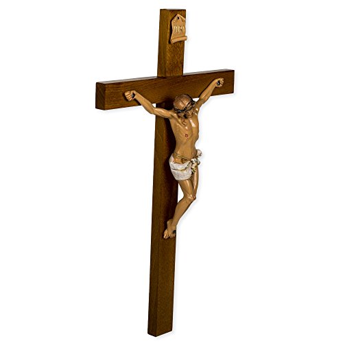 Fontanini by Roman 22.5" Crucifix Wall Cross, Religious Wall Décor, Resin and Wood-Look Finish, Christian Home Accent, Large Statement Piece