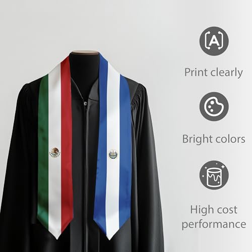 International Graduate Satin Sash Stole with National Flag Design - color: Mexico and El Salvador Flag