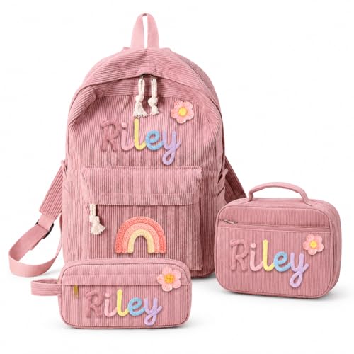 Personalized Backpack for Girls with Optional Lunch Bag & Pencil Case Set - color: Pink