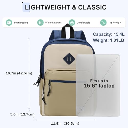 VX VONXURY Kids Backpack for School Travel,16.7 Inch Lightweight Bookbag - color: Navy Khaki