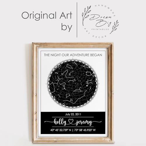 Custom Star Map Art Print - Fully Personalized (Your Details, Size, Color, Framing) | Romantic Gift Husband | Paper Anniversary | Special Ocassions Gift (e.g. Wedding, Birthday, etc) - color: Black & White, size: 11x14, style: Accent
