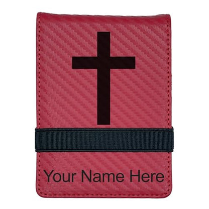 LaserGram Mini Padfolio with Notepad and Pen, Christian Cross, Personalized Engraving Included (Carbon Fiber Red) - color: Carbon Fiber Red