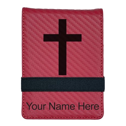 LaserGram Mini Padfolio with Notepad and Pen, Christian Cross, Personalized Engraving Included (Carbon Fiber Red) - color: Carbon Fiber Red