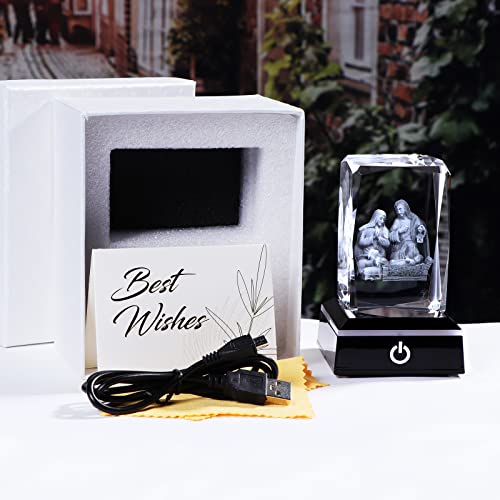 YWHL 3D Crystal Nativity Scene Figurines with Colorful Base Laser Engraved Holy Family Statues for Religious Gifts for Women Men on Christmas Christian Catholic Church Collectible Keepsakes - color: Nativity Set