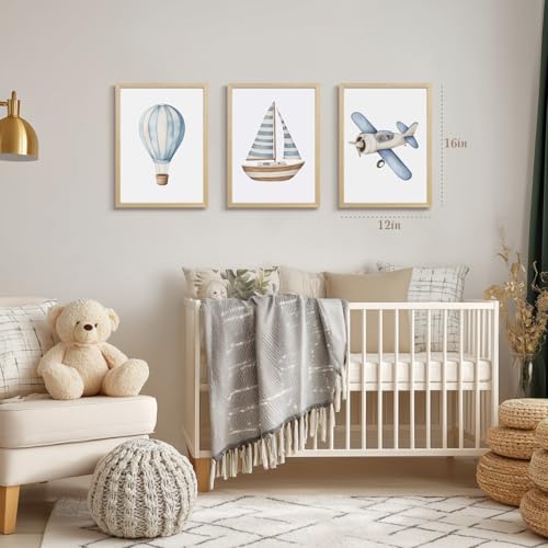Hot Air Balloon Nursery Decor, Baby Boy Nursery Decor,Airplane Wall Decor - color: ShipPlanesHotAirBalloon, size: 24"L x 16"W