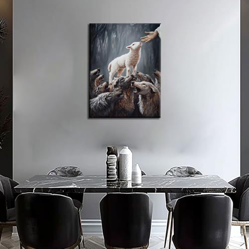 Jesus Protects Lost Sheep Canvas Art, Christian Gallery Wrapped, 12x16 - color: Save the Lamb, size: 16"L x 12"W