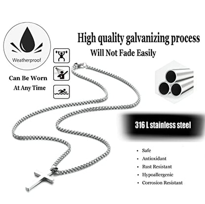 SKQIR Stainless Steel Cross Necklace for Men Silver Cross Necklace for boy Small Cross Pendant Necklace Simple Jewelry Cross Chain Gifts for Men - color: Silver:Cross Pendant 0.4'' * 0.8'', style: Chain 20 inches
