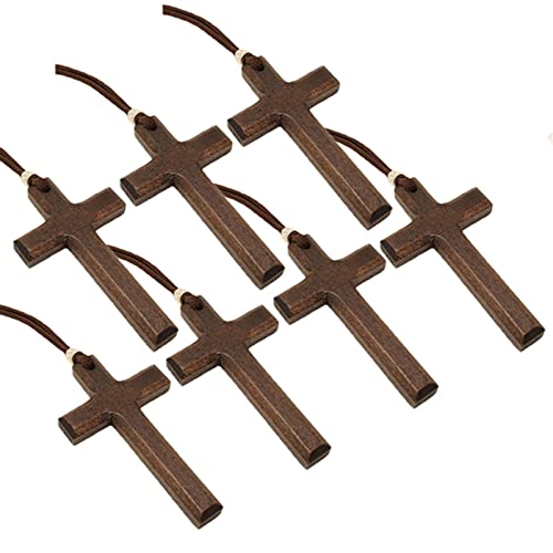 Wooden Cross Necklace For Men Women, Wood Cross Pendant Necklaces For Car Rearview Mirror Charms, Wall, Christian Jewelry - color: 7 pieces-brown-8.3cm