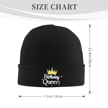 Black Beanie Hat for Men Women Embroidered Knit Winter Beanies Cap - color: Birthday