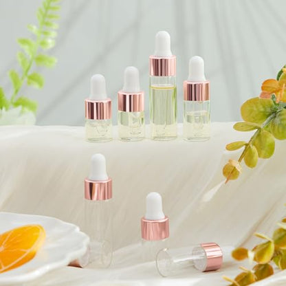 Didaey 100 Pcs Mini Glass Oil Dropper Bottle, 1ml, 2ml, 3ml, 5ml, Rose Gold - color: Rose Gold, size: 1ml, 2ml, 3ml, 5ml