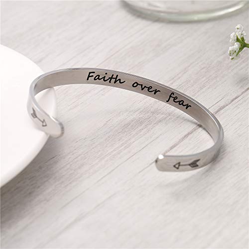 Fesciory Inspirational Bracelets for Women, Stainless Steel Cuff Bangle - color: Silver-20