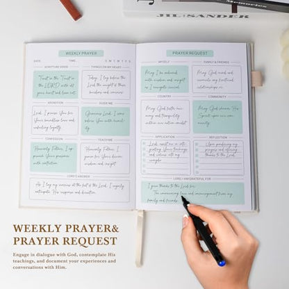 Prayer Journal for Woman - 60 Weeks Bible Journal with Prompts, Verse - color: Beige