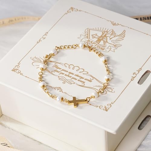 Baby Baptism Bracelet with Cross - Baptism Gifts for Girl
