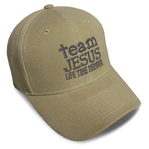 Custom Baseball Cap Team Jesus Life Time Member Christian God - color: Khaki Design Only