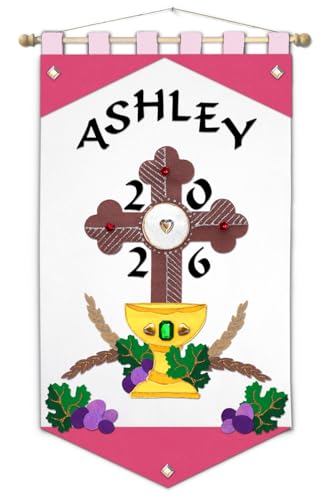 Illuminated Ink - First Communion Banner Kit - Cross (Pink - Black Letters, 12 x 18) - color: Pink - Black Letters, size: 12 x 18