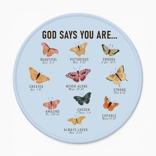 Christian Butterfly Mouse Pad for Women, Bible Verse Girly Mouse Pads for Desk, Cute Office Butterfly Desk Accessories for Work, God Says You are, Girly Office Decor 8.7x8.7 Inch (Blue) - color: Faith Butterflies(Blue)