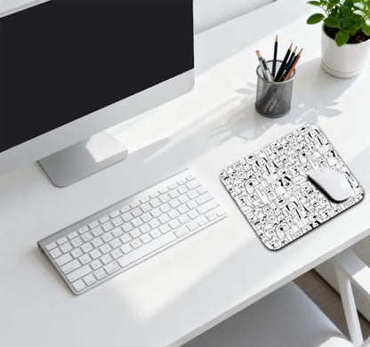 Dogs and Cats Cartoon Inspired Design Mouse Pad, Black and White Desk Mat - color: Black White