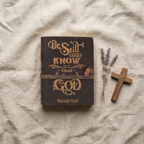 LEATHER VILLAGE Bible Journal Be Still Verse, Distressed Brown 8x6. - color: Distressed Brown, size: 8 inches X 6 inches