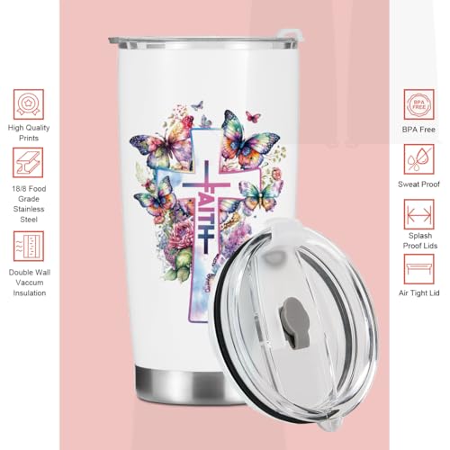 Christian Gifts for Women Sister Tumbler, Inspirational Bible Verse Butterfly Gifts Birthday Christmas, Faith Religious Coffee Mug Stainless Steel Vacuum Insulated Double Wall Travel Cup with Lid - color: Faith Butterfly 1228
