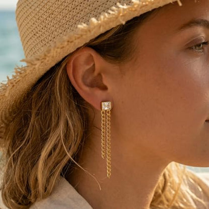 Gold Dangle Earrings for Women，Tassel Hoop Earrings with Charms - color: G