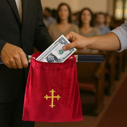 Church Tithe Offering Bags with Wooden Handles,Offering Baskets for Church with Handles for Churches Communion Supplies,Collection Basket for Church Offerings Accessories