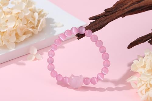 XIANNVXI Crystal Bracelet for Women Men 8 mm Natural Stone Beaded Bracelets Cat Bracelets Cross Bracelets Heart Bracelelt Jewelry for Women Birthday Gifts Stretch Bracelet - color: Pink-Rose Quartz