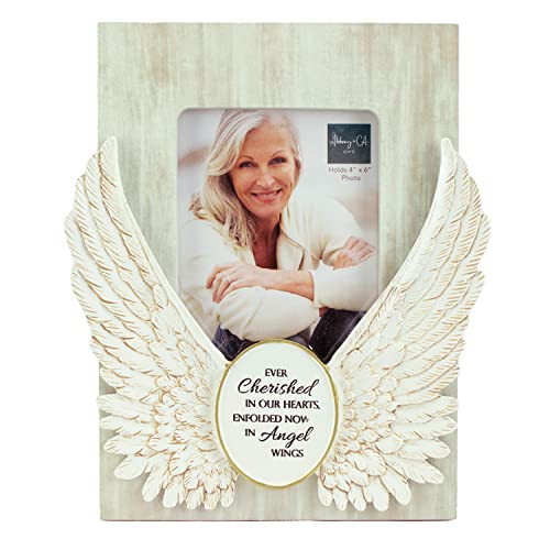 Angel Wings Memorial Photo Frame, Home Decor Gift For Death Of A Loved One, Holds 4-inch By 6-inch Photo, By Abbey & CA Gift,Antique White