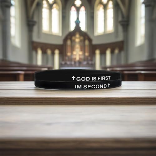 LIU JUN God Is First Bracelet, GOD IS FIRST IM SECOND Christian Rubber Bracelets Inspirational Engraved Bible Verses Cross Silicone Bracelet For Women Men Faith Gifts - color: black-black