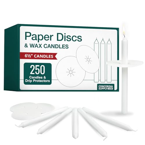 Concordia Supply 6.5" x 1/2" Candles w/Paper Drip Protectors (Set of 250) - size: 6.5 inches
