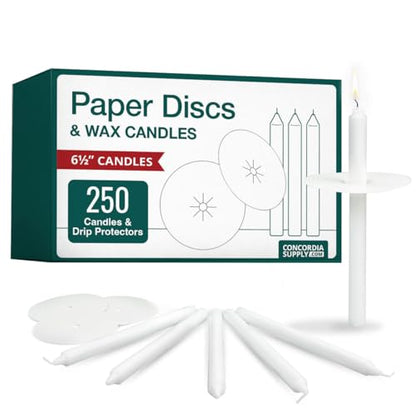 Concordia Supply 6.5" x 1/2" Candles w/Paper Drip Protectors (Set of 250) - size: 6.5 inches