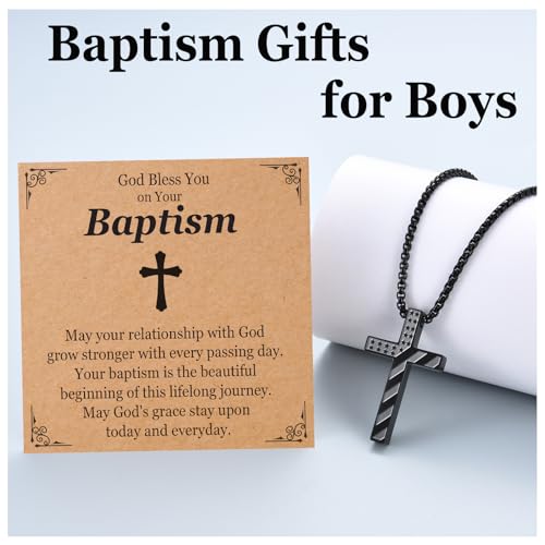 Teen Boys Cross Necklaces for Baptism, First Communion, Confirmation Gifts Catholic Christian Jewelry Easter Stocking Stuffers - style: Baptism Gifts for Boys