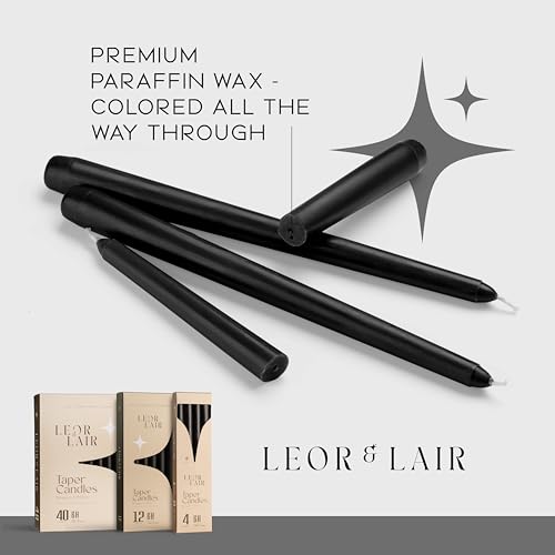 Leor & Lair Black Taper Candles, 12 Pack, 10" Black Candles, Unscented - color: Black