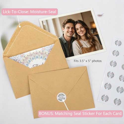ARTLYMERS Thank You Cards with Envelopes & Sticker, Glossy 3.5"x5", 52 Pack