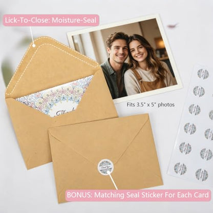 ARTLYMERS Thank You Cards with Envelopes & Sticker, Glossy 3.5"x5", 52 Pack