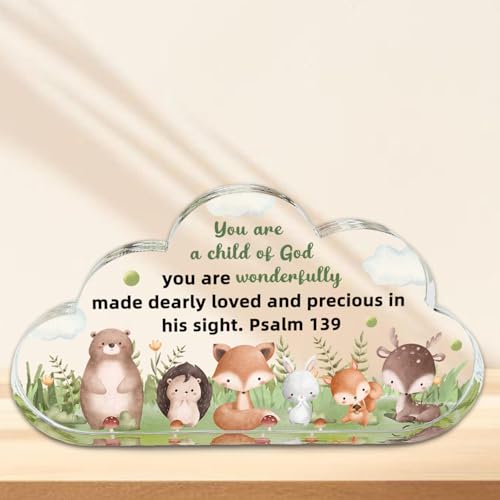 Christian Baptism Gifts for Girls Boys Newborn, Religious Christening Confirmation Catholic Decorations for Granddaughter Grandson, Inspirational Godchild Desk Office Sign Plaque - style: Baptism Sign 033