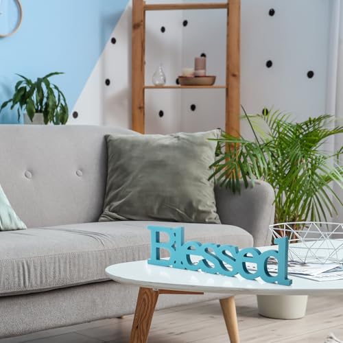 Blulu Blessed Letter Table Sign Wooden Blessed Standing Sign,Sky Blue - color: Sky Blue