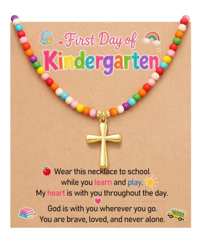 PINKDODO Colorful Bead Cross Necklace First Day of Kindergarten Pre K Gifts - style: Kindergarten