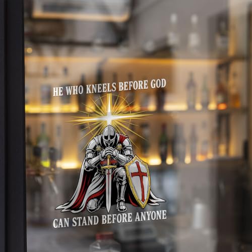 2PCS Knight Faith UV DTF Sticker, Religious Quote Car Window Decal 10in - color: He Who Kneels 1