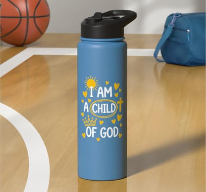 I Am A Child Of God Christian Faith Religious Prayer God Stainless Steel Insulated Water Bottle - color: Light Blue