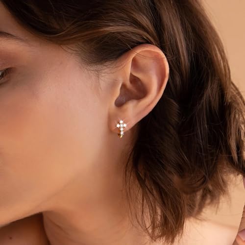 Gold Hoop Earrings For Women Men-Silver Dangle Drop Earrings,Hypoallergenic Huggie Hoop Earrings Trendy-Dainty Diamond Cubic Zirconia Cross Earrings,Simple Christmas Christian Easter Jewelry Gifts - style: Cross Huggie Hoop-Gold