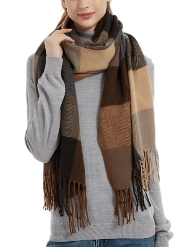 Wander Agio Women's Fashion Long Shawl Big Grid Winter Warm Lattice Large Scarf - color: Coffee 6