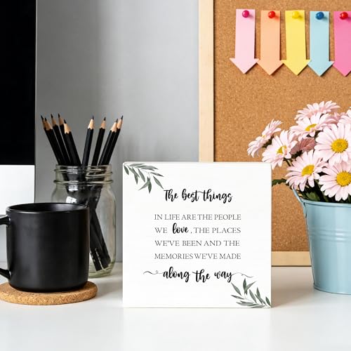 Sage Green Botanical Inspirational Wooden Box Sign 5x5 Inch, the Best Things in Life Are the People We Love Motivational Decorative Wood Signs for Home Office Desk Tabletop Shelf Decorations - color: Wooden Box Sign G