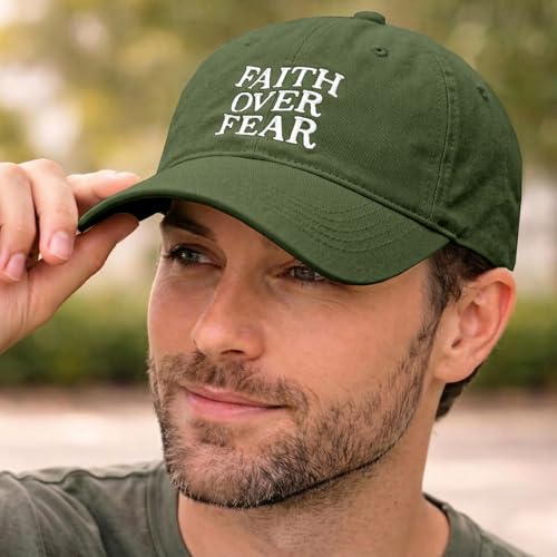 Faith Over Fear Hat for Men Women Embroidered Adjustable Cotton Christian Jesus Religious Faith Baseball Cap - color: Army Green