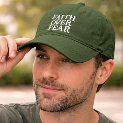 Faith Over Fear Hat for Men Women Embroidered Adjustable Cotton Christian Jesus Religious Faith Baseball Cap - color: Army Green