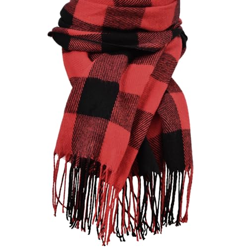 Clothirily Womens Winter Scarf, Oversized Long Blanket Plaid Shawl Wrap - color: Red Black Plaid
